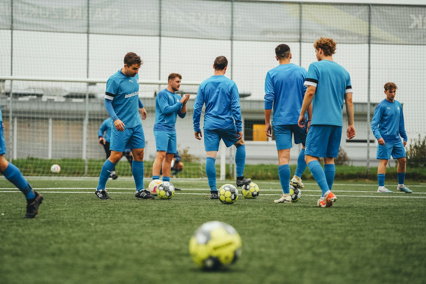 Football players taking part in a training session; illustrative photography